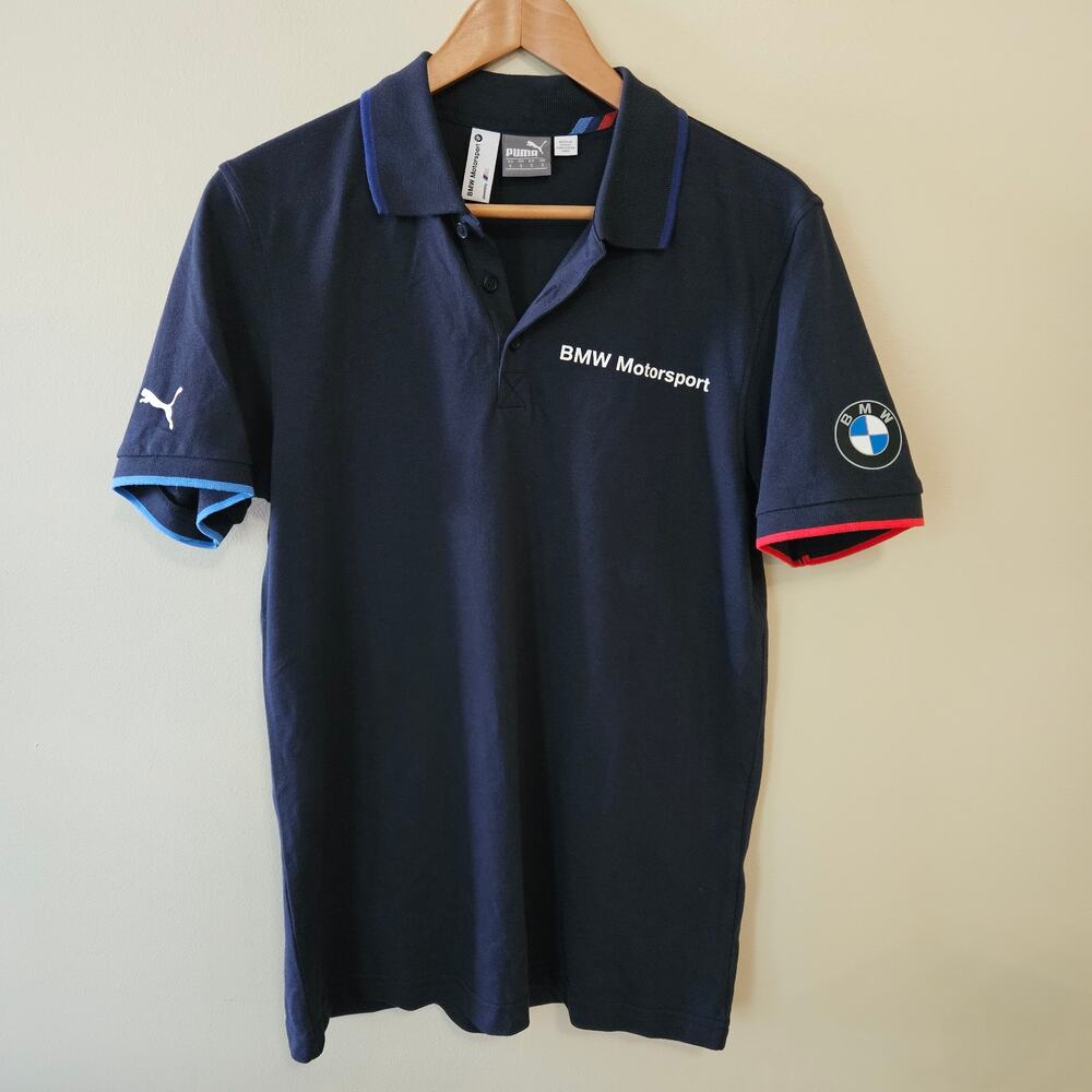 BMW Motorsport Men's Polo Shirt Size Small Blue Puma Pique Racing Logo